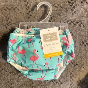 Hudson Baby Flamingo Print Swim Diapers - Aqua and Pink